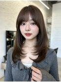 ミディアムレイヤー/マロンブラウン/前髪顔周り/小顔カット