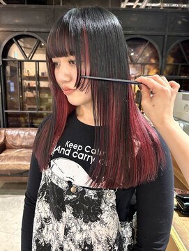 ノラ ヘアーサロン(NORA HAIR SALON) 【大久保】レッドピンクアンブレラカラー顔まわりカット