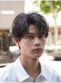 メンズフェザーショートパーマニュアンスセンターパートパーマ