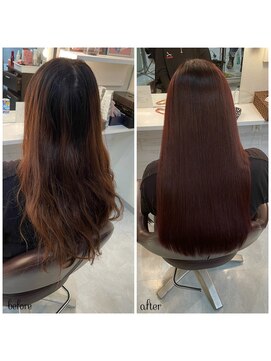 ムーブ(Moob) 暗めなレッドカラーでモード系な雰囲気髪質改善カラー【別府】