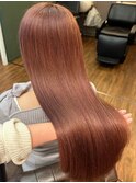 オレンジブラウン/ストレートロング/艶髪