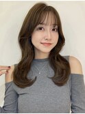 シースルーぱっつん前髪韓国くびれヘア