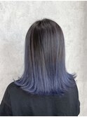ブルーグラデーション×外ハネセミロング