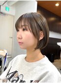 ショートボブ/丸みボブ/オリーブブラウン