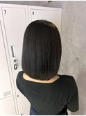 うる艶透明感オリーブベージュ長めボブ