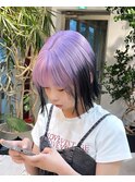 ルーツカラーパープルハイトーンケアブリーチデザインカラーボブ