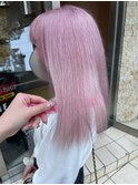ミルクティーベージュ長めボブミディアムレイヤーハイトーン韓国