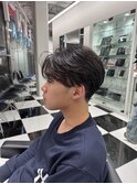 韓国マッシュフェザーパーマニュアンスパーマセンターパート黒髪
