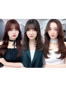 前髪/顔周りレイヤーカットで自然な動きと立体感。どんな顔型/髪質の方でも華やかな印象の韓国ヘア[横浜]