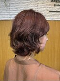ボブ ボブカット ボブレイヤー モーブブラウン パーマ