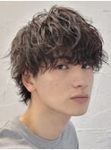 原宿緩めシャドウパーマルーズパーマラウンドマッシュウルフ黒髪