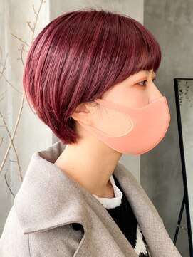 テトヘアー(teto hair) ピンク赤チェリーレッドブラウン暖色イルミナカラーショートボブ