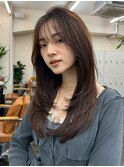 ロングレイヤーグレージュシースルーバング