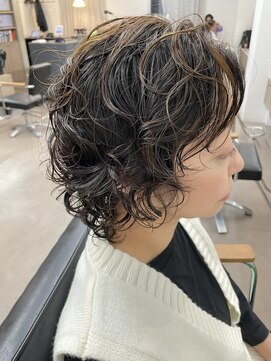 ユノ(juno) 中目黒ミディアムショートウルフパーマ☆ブリーチなしハイライト