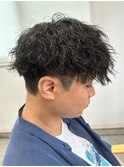 メンズパーマシャドウパーマセンターパートメンズマッシュウルフ