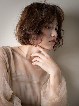 カバーヘア イヴ 戸頭店(COVER HAIR EVE) ダークブラウン乾かすだけくせ毛風Aラインボブz戸頭20代30代