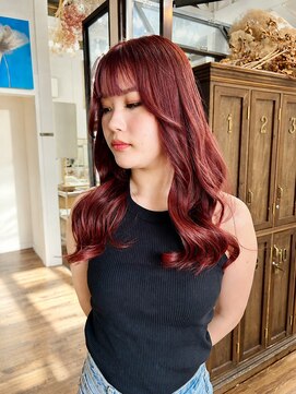 ユイマァル 倉敷(YUIMARL) 倉敷レイヤーカット20代30代ワインレッドカラーブリーチカラー