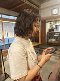 ボブヘアボブパーマくるくるパーマ暖色カラーハイトーンカラー