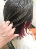 ハイライト入りマットグレージュ+インナーピンク
