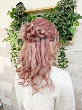 ロカット サロン(Roquat Salon) ハーフアップピンクアレンジ【ヘアセット/立川/立川南/浴衣】