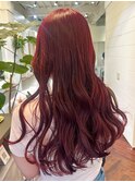 【白石】チェリーレッド暖色ブリーチなし原宿学割U24赤髪ロング