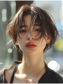 ショートパーマボブルフ黒髪ネビージュ小顔ワンレン20代30代40代