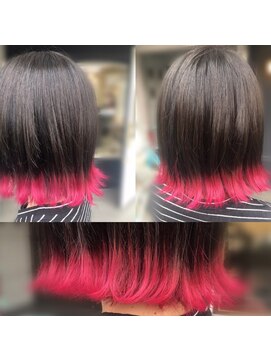 ディーリンク 南橋本店(HAIR MAKE DLINK) 毛先ピンク切りっぱなしピンク