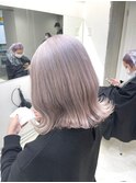 ダブルカラーラベンダーベージュケアブリーチハイトーンボブ