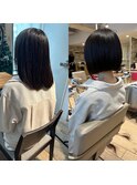 大人可愛い小顔前さがりボブ縮毛矯正でストレート