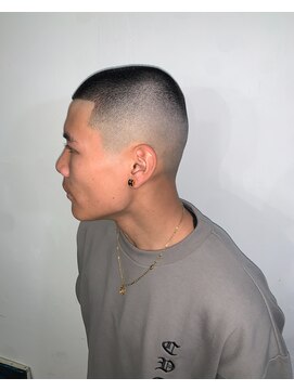 メリケンバーバーショップ フクオカ(MERICAN BARBERSHOP FUK) べリーショートダークアッシュニュアンスパーマ韓国マッシュ