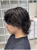 渋谷波巻きスパイラルパーマシャドウパーマメンズボブウルフ
