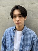 センターパートスパイキーショートフェザーパーマダークアッシュ