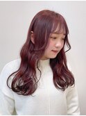 くびれウェーブヘアチェリーレッドカラー韓国風ロングmaaya