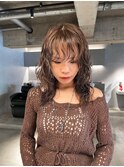 デザインカラーレイヤーカットウェットヘア夏オリーブベージュ