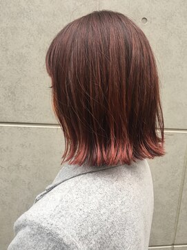 ロピオル(Lopiolu) 【Lopiolu 島田】切りっぱなしボブ レッドオレンジ透け感ボブ２