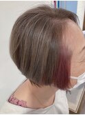 イルミナカラーで明るめ白髪染めグレイカラー&イヤリングカラー