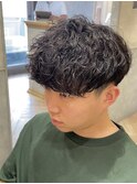 スペインカール風前下がりマッシュスパイラルパーマ  h