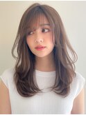 小顔レイヤーカットオリーブベージュワンカールデザインカラー