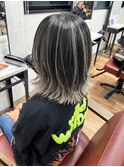 ハイライトバレイヤージュ/ミディアムボブ/外ハネボブ