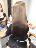 顔周りレイヤー グレージュカラー ミストバング 縮毛矯正