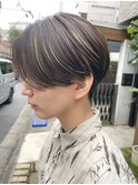 ハンサムショート/ハイライト/前髪なし/クール