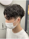 波巻きパーマセンターパートツイストパーマメンズマッシュパーマ