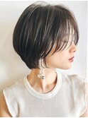 美髪シアーカラーピンクブラウンショートカット切りっぱなしボブ