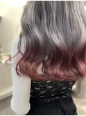20代30代ダブルカラーブリーチグラデーションコーラルピンク