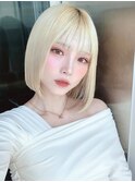 ☆ぱつっとボブ×ホワイトブロンド×髪質改善×姫カットレイヤー