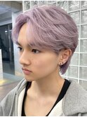 渋谷メンズブリーチカラーピンクベージュカラーセンターパート