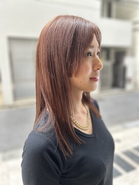 サロン ハナノ(Salon Hanano) 大人くびれミディアムオレンジベージュストレート顔まわりカット