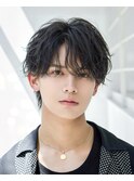 シャドウツーブロック黒髪ニュアンスセンターパート