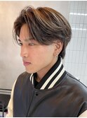 メンズセンターパートウルフセンターパートニュアンスパーマ襟足