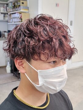 フィフス 原宿(fifth) 赤髪スパイラルパーマツーブロックマッシュショートレイヤー